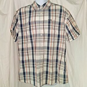 Ecko Unltd Button Down Shirt Men's XXL Plaid White Blue Orange Classy